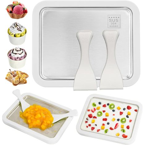 Sorbetière avec 2 spatules, sorbetière instantanée, moules à rouleaux de glace pour adultes et enfants, crème roulée maison, yaourt glacé, glace, sorbet (blanc, 22,5 x 17,5 cm) (1/5)