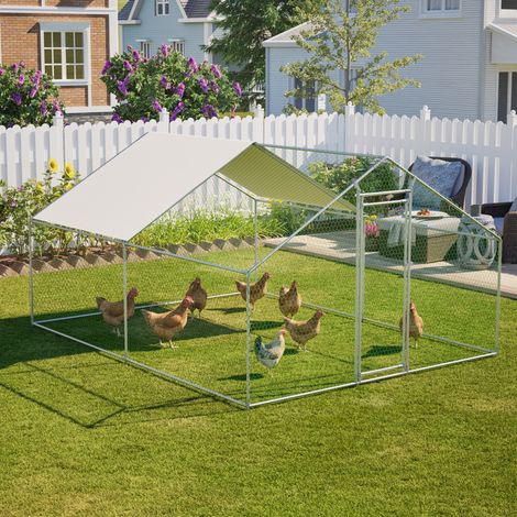 Enclos extérieur pour poules 3 x 4 x 2 m en acier galvanisé, toile PE étanche, gris (1/5)