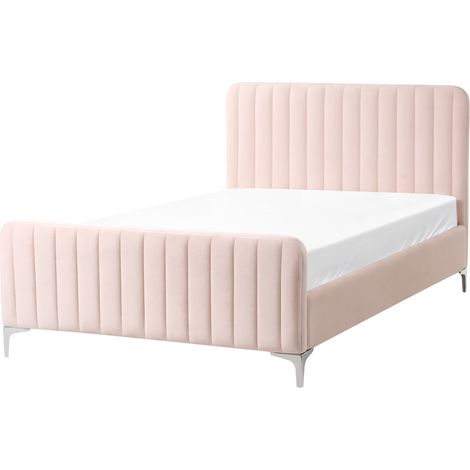 Cama con somier de terciopelo acolchado patas metal 120 x 200 cm rosa pastel Lunan (1/5)