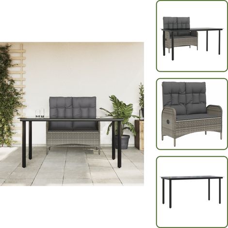 Cojines para banco - vidaXL Juego de comedor jardín 2 pzas con cojines ratán sintético gris - Comedor de jardín