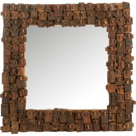 Miroir bois naturel aspect brut chic et cadre noir décoratif - Bois naturel foncé et noir (1/4)