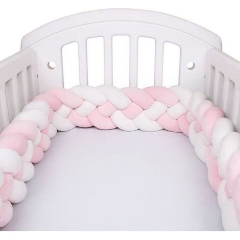 Tour of bed baby 3m Cushion serpent tresse in velvet Protection soft for cradle Colors white and pink (1/4)