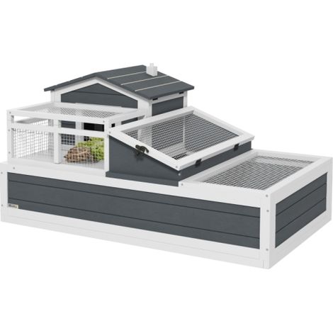 Grey 3-Room Tortoise House with 2 Stories,Ladder,Balcony,Openable Roof,59Hx112Lx65W cm for Pet Reptiles (1/5)