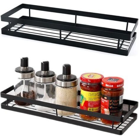 Étagère à Épices Cuisine, lot de 2 Etagere a Epices Murale, Etagere Rangement Epices Gain de Place, Idéal pour le Rangement et Organisation de Cuisine, 40125,5 cm, Noir