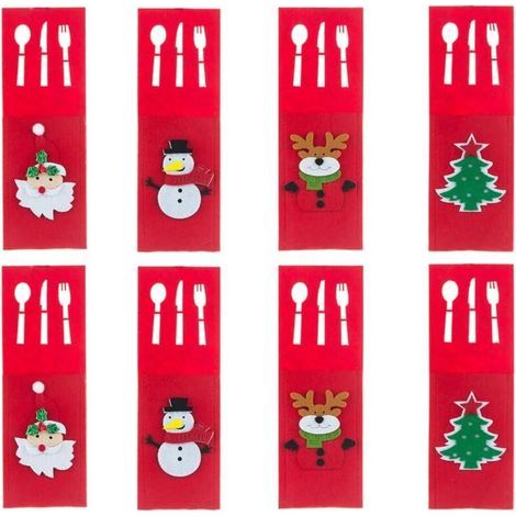 8 pièces Sacs à Couverts de Noël Porte-Couverts de Noël, pour Décoration de Table de Fête, Décoration de Noël (1/5)