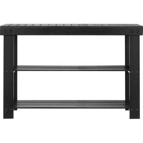 Banc-coffre à chaussures en bambou, 3 étagères, capacité 130 kg, 703 x 288 x 451 mm, idéal entrée, couloir, salon, chambre, noir. (1/5)