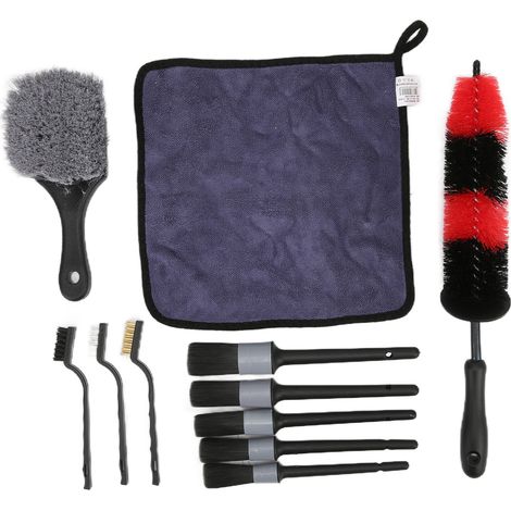 Set mit 11 Autoreinigungsbürsten inklusive Tuch für Felgen, Reifen und Innenraum (1/5)