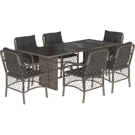 Maison Exclusive - 7-tlg. Garten-Essgruppe mit Kissen Grau Poly R