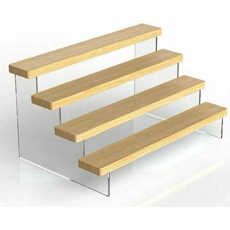 Présentoir - Affichage En Acrylique Transparent Et Bois Naturel - Modulable Et Facile À Monter - Pour Bijoux Cosmétiques Et Petits Objets - Lot De 2 Niveaux (1/5)