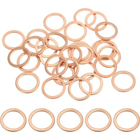 Joint Cuivre M14, 30 Pièces 14mm ID 18mm OD 1.5mm D'Épaisseur Rondelle Plate Métrique pour Vis Boulon Bouchons de Vidange D'Huile (1/5)