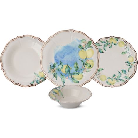 Juego de vajilla Set 100% Porcelana Verde Amarillo Marrón (1/5)