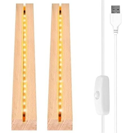 Vegena 2 Pièces Socle Lumineux Led Bois, Base Led Lumineuse Support LED avec Interrupteur Usb pour Affichage De Bureau Boule De Cristal Plaque Acrylique (30cm de Long, Blanc Chaud) (1/5)