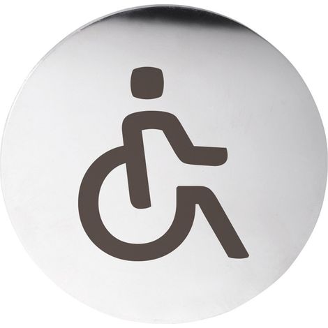 Plaque de porte WC pour handicapés dia, 75mm, acier inoxydable mat