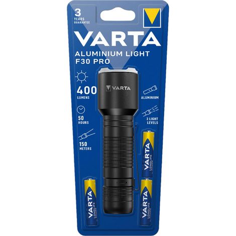 Linterna de mano LED VARTA F30 PRO de aluminio con pilas AA, 400 lm hasta 150 m