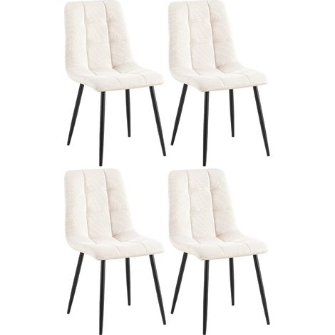 Lot de 4 chaises de salle à manger design en velours côtelé crème à coutures carrées – Pieds métal noirs 100007723