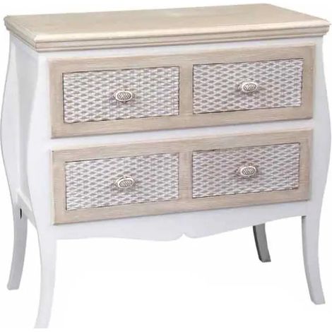 Eleganter Kommode Charm in Weiß mit 4 Schubladen und natürlichem Holzoberteil, 77 x 40 x 78 cm