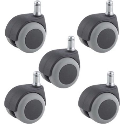 Lot de 5 Roulettes pivotantes JUMELÉE pour FAUTEUIL CAOUTCHOUC GRIS diamètre 50 mm à tige lisse 11x22 mm