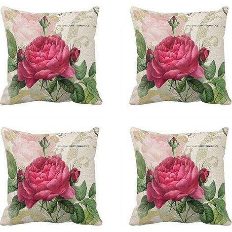 4X Vintage Floral / Taie D'Oreiller Decorative de Fleur de Lin Housse de Coussin Decoration (Fleur de Rose) (1/4)
