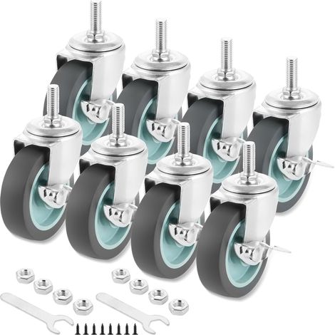 8 Pièces Roulettes pour Meubles M10 avec Frein 75 mm (1/5)