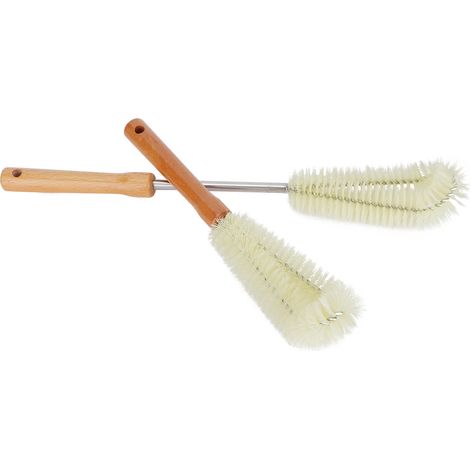 2 Brosses à Bouteille en Bois pour Nettoyage de Verres, Tasses Isolées et Éviers - Outils Multifonctions (1/5)