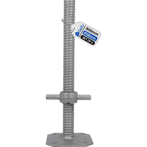 Lot de 8 Vérin d’échafaudage réglable avec tige filetée Ø38 mm – Longueur 800 mm  – Électroplaqué – Plaque de pied robuste pour stabilité et sécurité – GeZu Impex