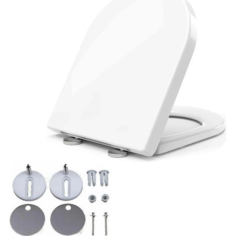 Abattant de toilette haut de gamme avec mécanisme de fermeture amortie et système de démontage rapide, amovible, couvercle antibactérien en Duroplast, forme en D (1/5)