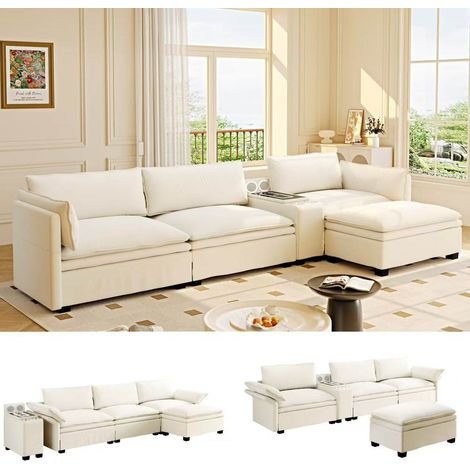 divano seduta 315 cm modulare con console beige HAVRYA (1/5)
