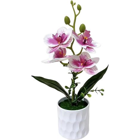 Orchidée phalaenopsis artificielle imprimée en pot - Fleurs artificielles réalistes avec détails faits à la main pour décoration de maison, bureau, salon (pois rouges blancs) (1/5)