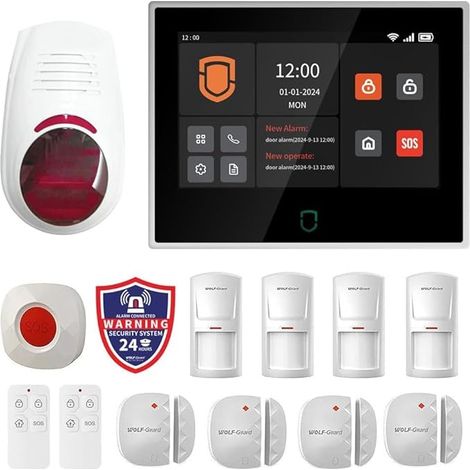 Système d'alarme sécurité Maison Intelligente Écran tactile 7 pouces, Kit protection anti-effraction WiFi 4G, WT4F-W03 (1/5)