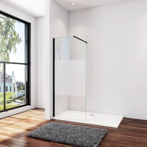 AICA B.120xH.200cm Satiniert Duschwand +90cm für 6-8mm Glas Schwarz Stabilisator Walk in Duschtrennwand 8mm NANO-Glas mit Glasschutzfolie dusche W12 (1/5)