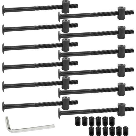 Lot de 12 Vis Hexagonales M6 x 90 mm avec Écrous et Clé, Noires - Kit de Boulonnerie pour Assemblage de Meubles et Lits Bébé (1/5)
