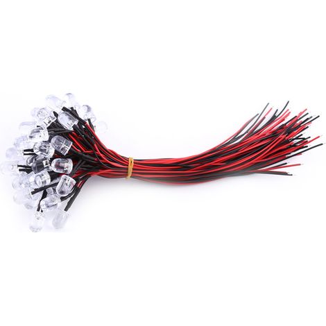 Lot de 50 diodes LED claires pré-câblées DC 9-12V 3-5-10mm, blanc, rouge, bleu, vert (1/3)
