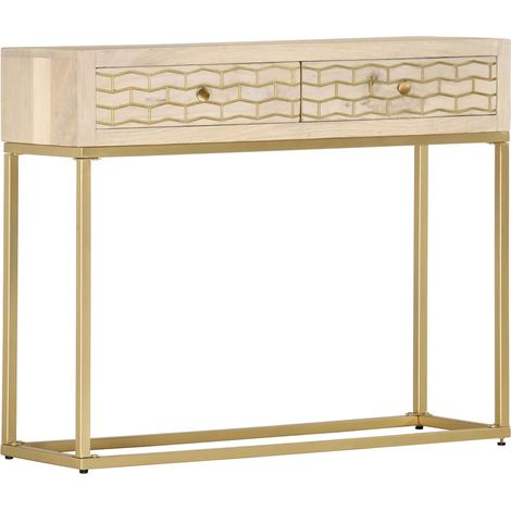 286505 Console Table Gold 90x30x75 cm Solid Mango Wood vidaXL (1/5)