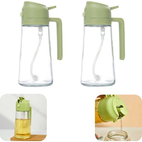 Burettes à huile en verre lot de 2 - distributeurs 7,7 x 18,5 cm pour vinaigre, vert (1/5)