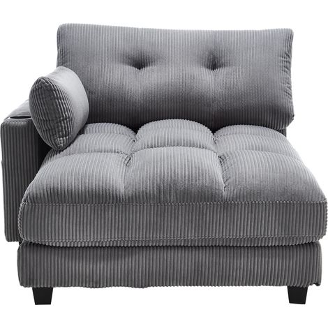 Fauteuil en velours côtelé gris avec porte-gobelets, poignet de recharge USB et rangement latéral (1/5)
