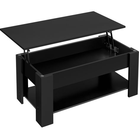 Yaheetech – Table basse relevable 120 x 59 x 63,5 cm – Compartiment caché – Étagère ajustable – MDF noir pour salon et chambre