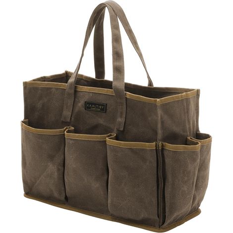Sac à outils, en toile cirée, 16 oz, pour outils de jardin, clés et tournevis, organisateur de rangement multifonction à 11 poches avec poignées de transport, 36 x 14 x 26,5 cm  Gris (1/5)