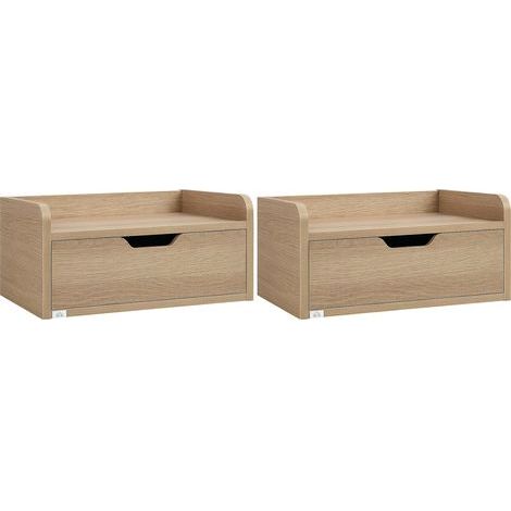 Juego de 2 mesitas de noche murales, mesas de noche colgantes con cajón y estante, aspecto madera, dim. 40L x 30l x 19,5H cm (1/5)