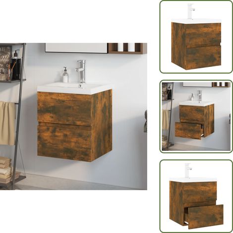 The Living Store Mueble de baño con lavabo madera de ingeniería roble ahumado - Lavabo empotrado