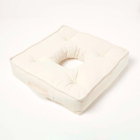 HOMESCAPES Coussin bouée rehausseur en coton Beige, 50 x 50 x 10 cm (1/4)