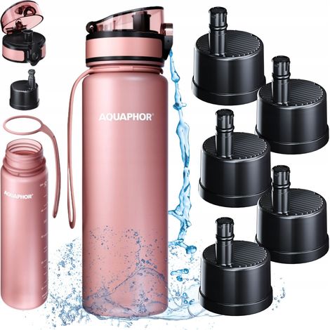 Aquaphor City Powder Pink 0,5L Wasserfilterflasche für Schule, Arbeit und Laufen (1/5)