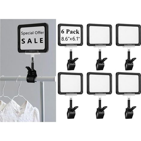 Lot de 6 supports de panneau en plastique avec pince, clips rotatifs pour étiquettes pop pour vente au détail, supermarché, exposition (21,8 x 15,5 cm) (1/5)