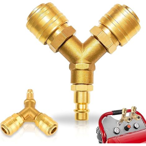 Répartiteur d'air comprimé 2 voies : NW 7.2 1/4 AG Distributeur d'air comprimé avec 2 raccords raccord d'air comprimé en laiton (9 x 9 cm) (1/5)