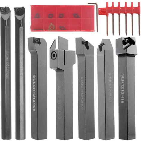 Set of 7 CNC turning tools for steel, 12 mm shank, carbide blade, industrial precision