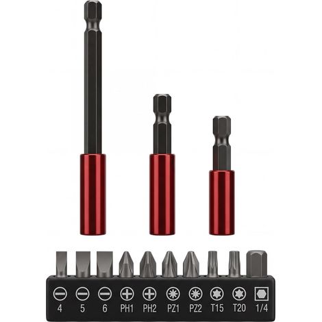 Juego de 3 portapuntas magnéticos para puntas de destornillador de impacto, de 50 mm, 60 mm y 100 mm de longitud, barra de extensión de impacto para taladros y destornilladores, con 1 portapuntas de d (1/5)