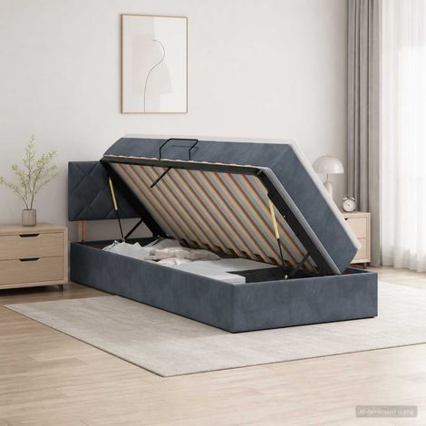 vidaXL Cama con almacenamiento Gris oscuro 90 x 190 cm Terciopelo (1/5)