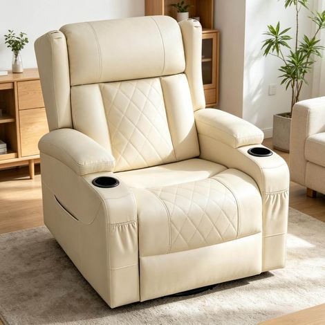 Drehsessel 360° mit verstellbarer Rückenlehne und Fußstütze, Beige HAVRYA (1/5)