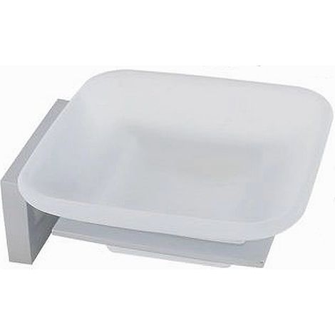 TRADE SHOP - Porta Sapone In Acciaio Con Piattino Quadrato Vetro Satinato Parete Bagno 87214 - (1/2)