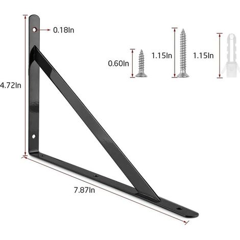 Lot de 6 supports d'étagère murale triangulaires en acier à 90 degrés - 200 mm x 120 mm avec 30 vis et 12 chevilles (1/4)