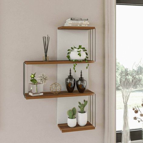 Dmora - Estantería Hadar, Estante, Estante de pared, Estanterías multiusos, 64x19h96 cm, Roble y Blanco, con embalaje reforzado (1/4)